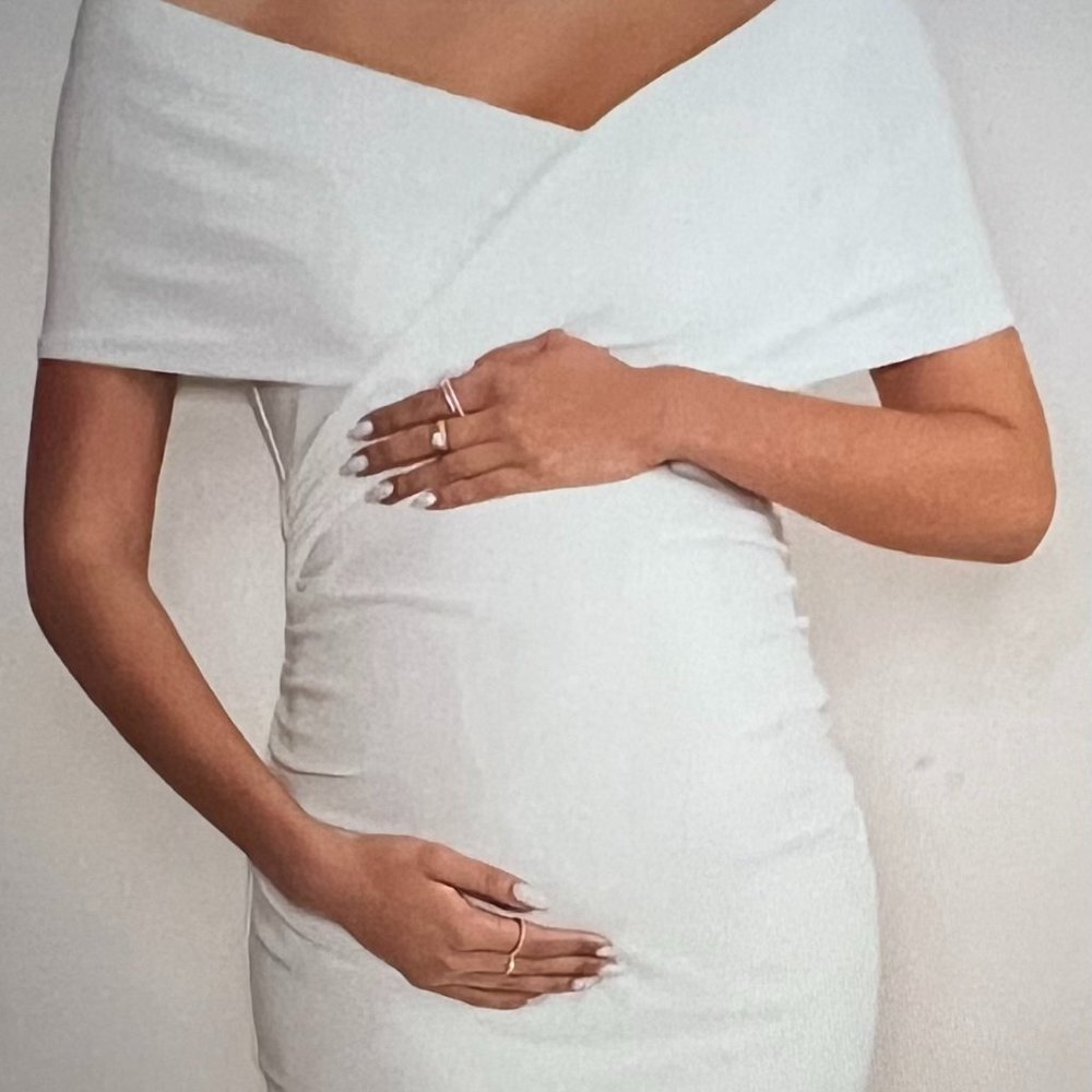 Amal White Bardot Wrap Neckline Maternity Maxi Dress